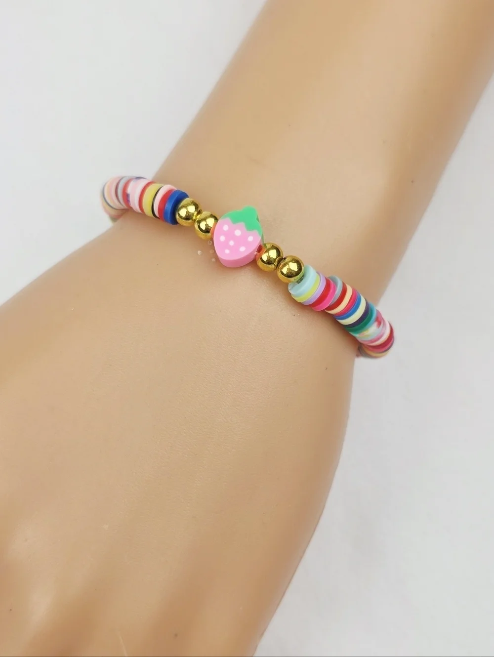Handmade Clay Bead Strawberry Multi Color Bracelet